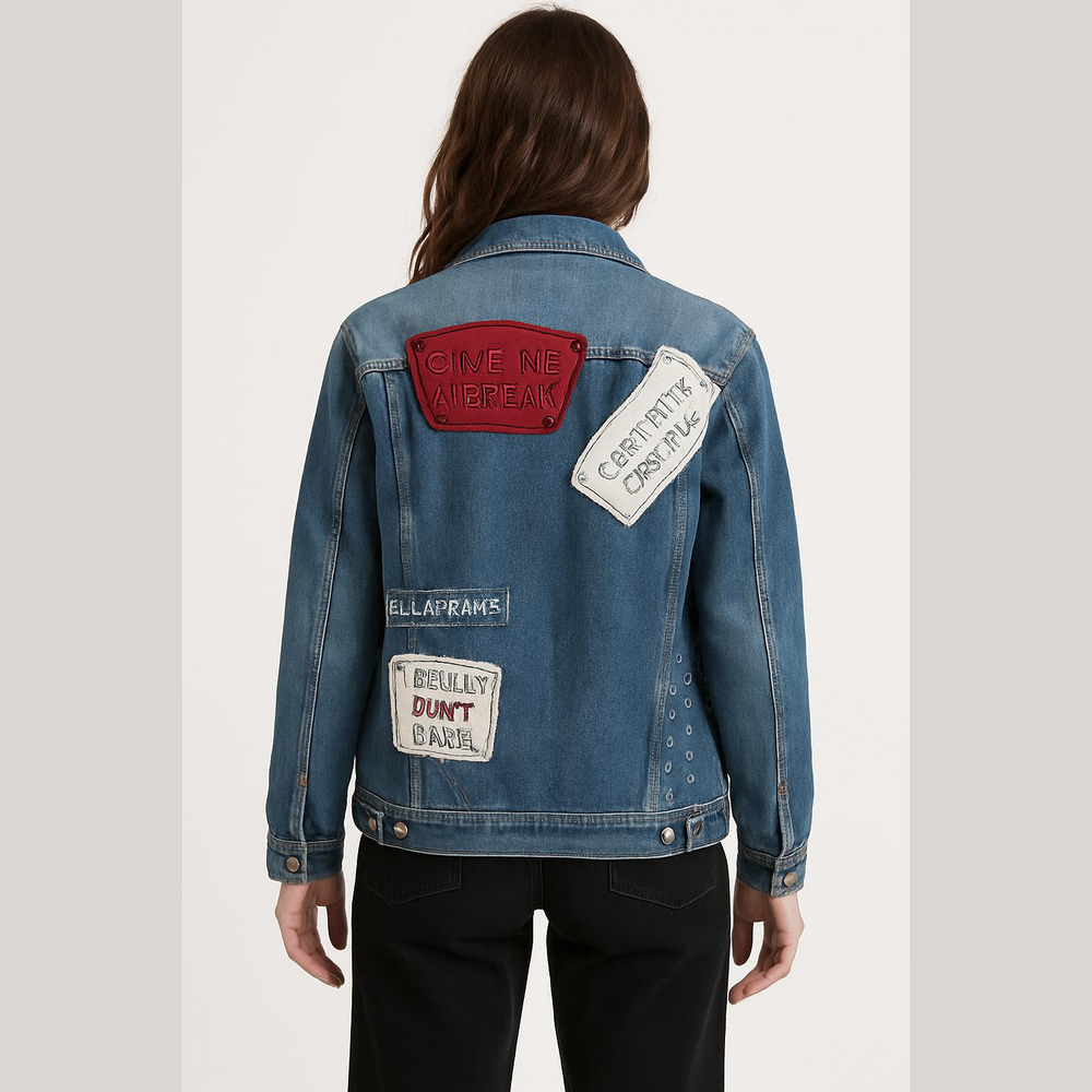 14. Boom Boom Jeans Patched Studded Denim Jacket